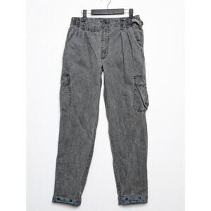 Vtg Gray High‎ Waisted Adjustable Waist Light Cotton Cargo Pants Size 29
